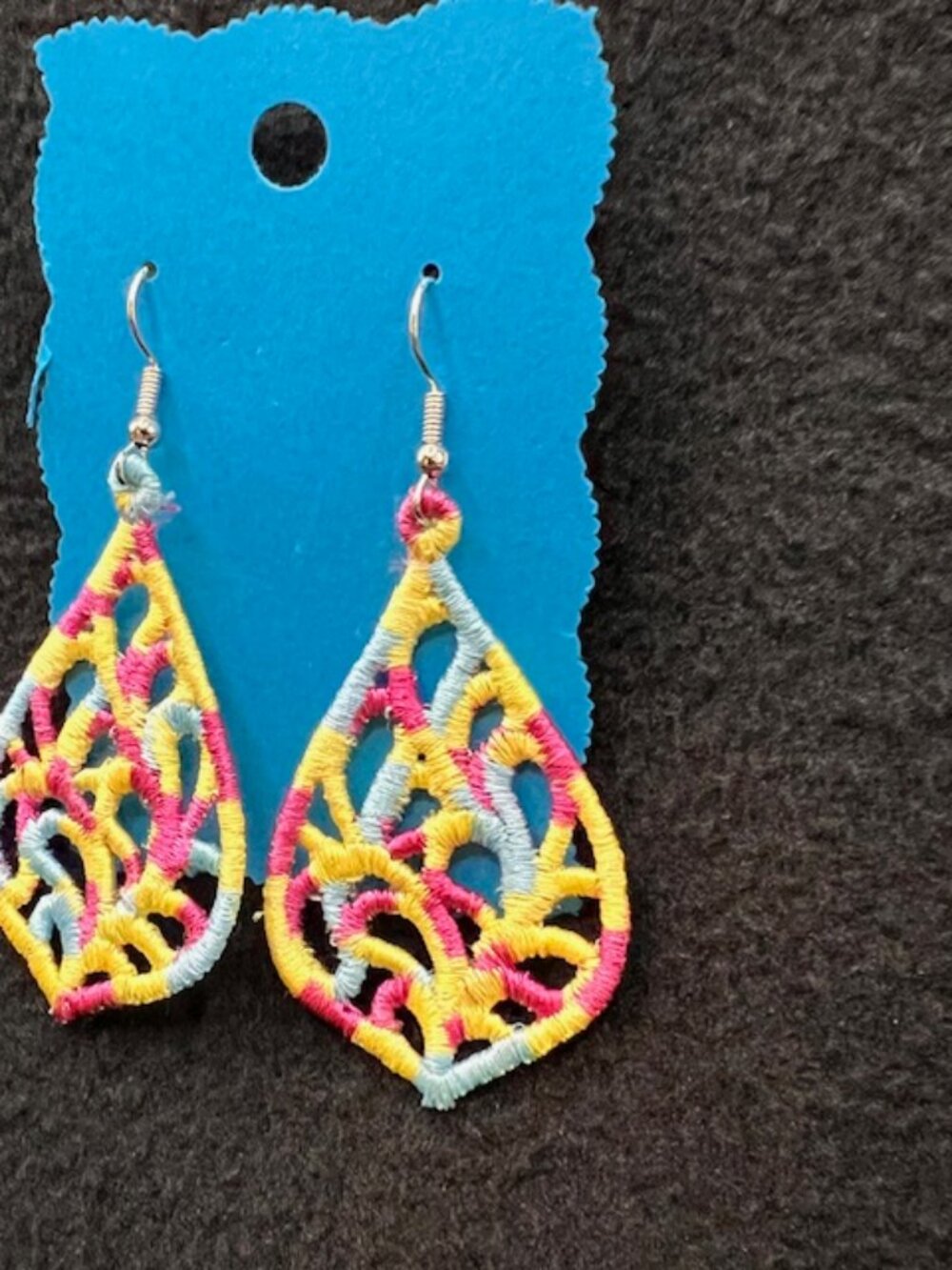 Homemade Multicolored Lace Teardrop Earrings - Picture 3 of 6